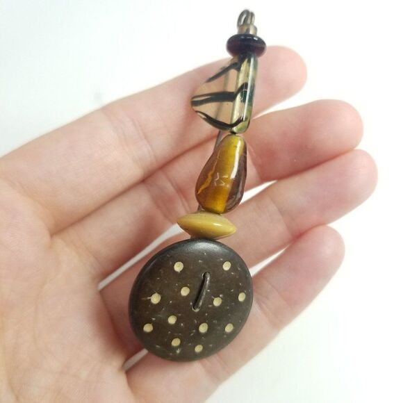 Vintage Funky Beaded Stick Pin Bar Brooch, Neutral Tones, Polka Dots, Retro - Picture 1 of 5